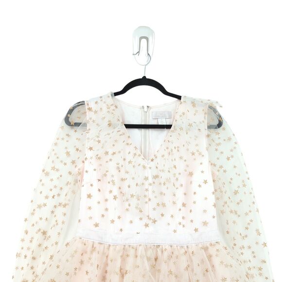 Rachel Parcell Women M Dress Glitter Star Tulle Long Sleeve Tier Ruffle NEW - Picture 3 of 7